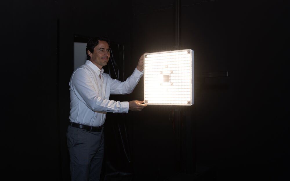 LED panel under photometric evaluation in the WCE test chamber